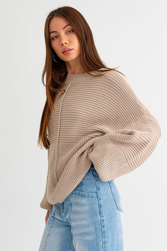 Jayne Ribbed Knitted Sweater // Beige or White