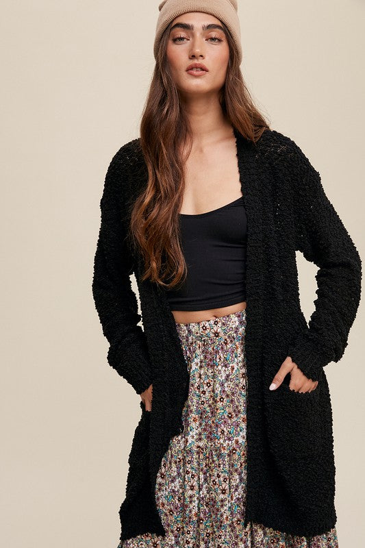 Petra Popcorn Open Knit Cardigan Sweater