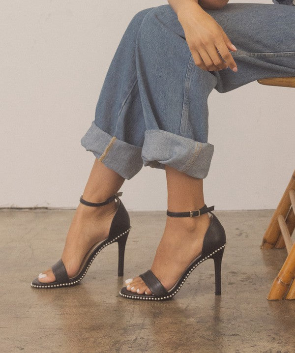 Metal Stud Open Toe Heels // Black or Denim