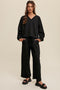 Monterey V-neck Sweatshirt and Pants Set // BLACK