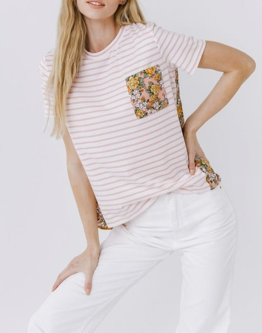 Layton Striped Floral Pocket Tee