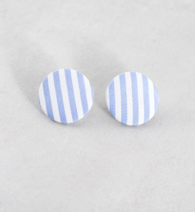 Blue Button Stripe Earring