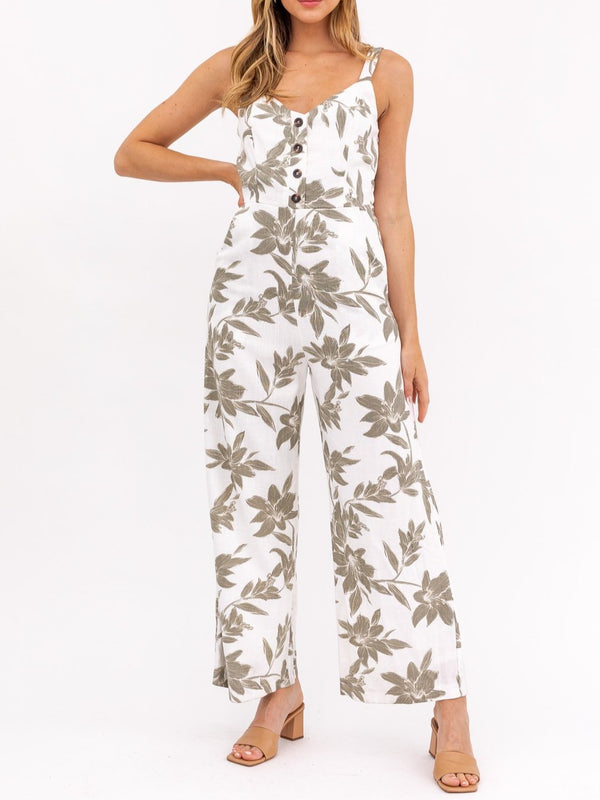 Bora Bora Button Down Floral Jumpsuit