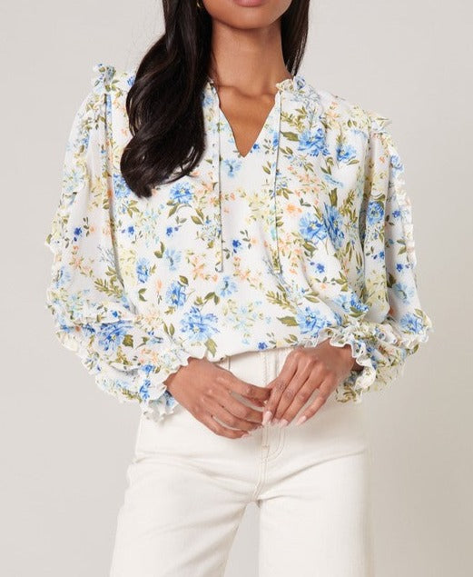 Lou Floral Ruffle Balloon Sleeve Blouse