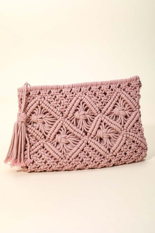 Crochet Clutch Tassel Bag || Black or Blush