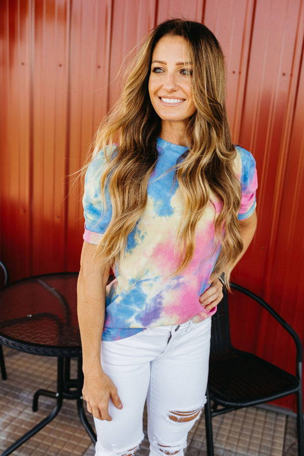 Towanda Tie Dye Puff Sleeve Knit Top